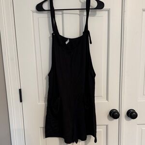 Black Ribbed Casual Jumpsuit